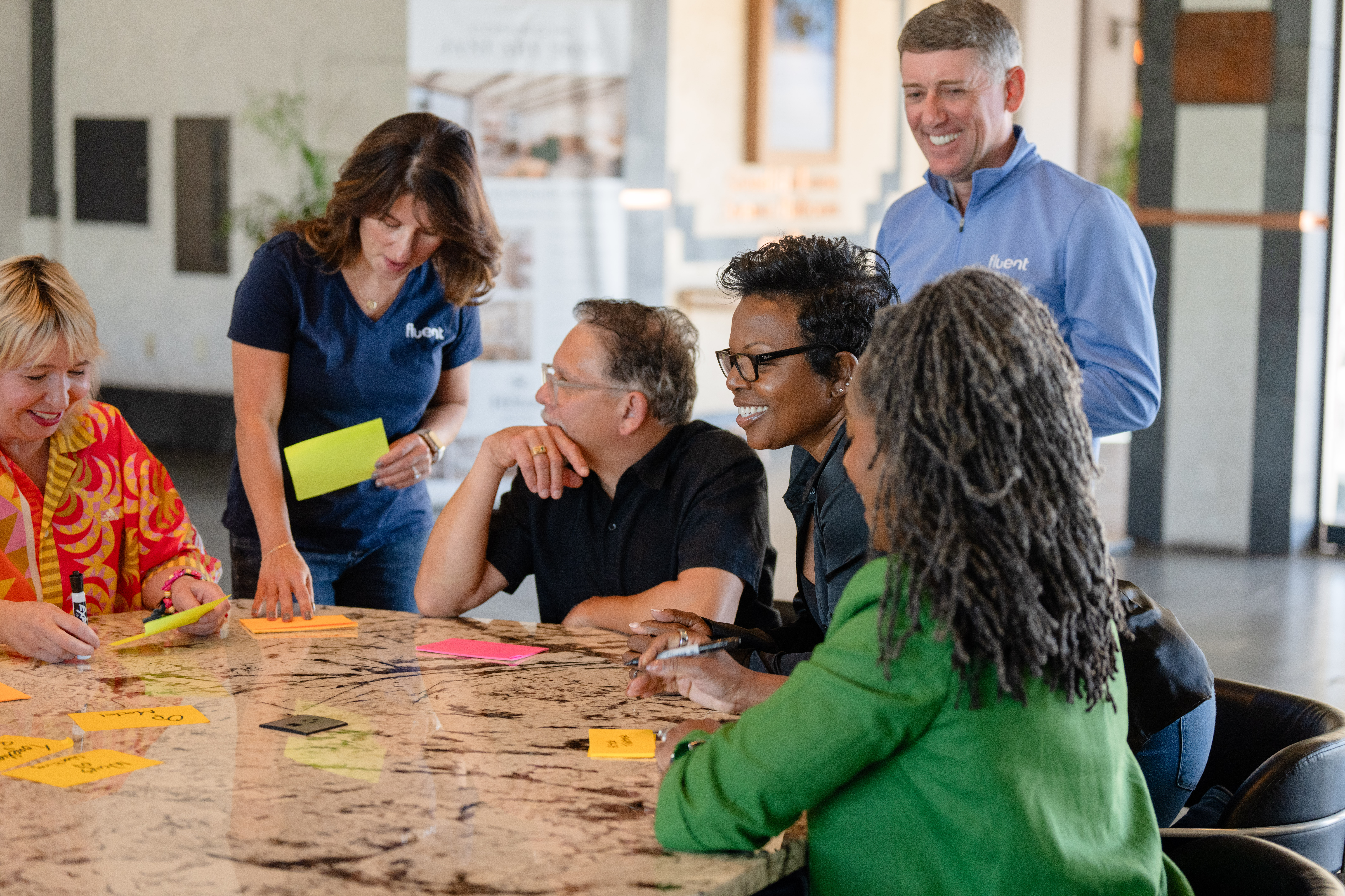 Team collaborating at a whiteboard